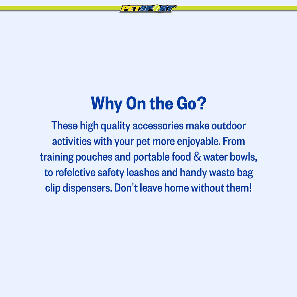 Thumbnail: Text: Why On the Go? High quality pet accessories for outdoor activities.