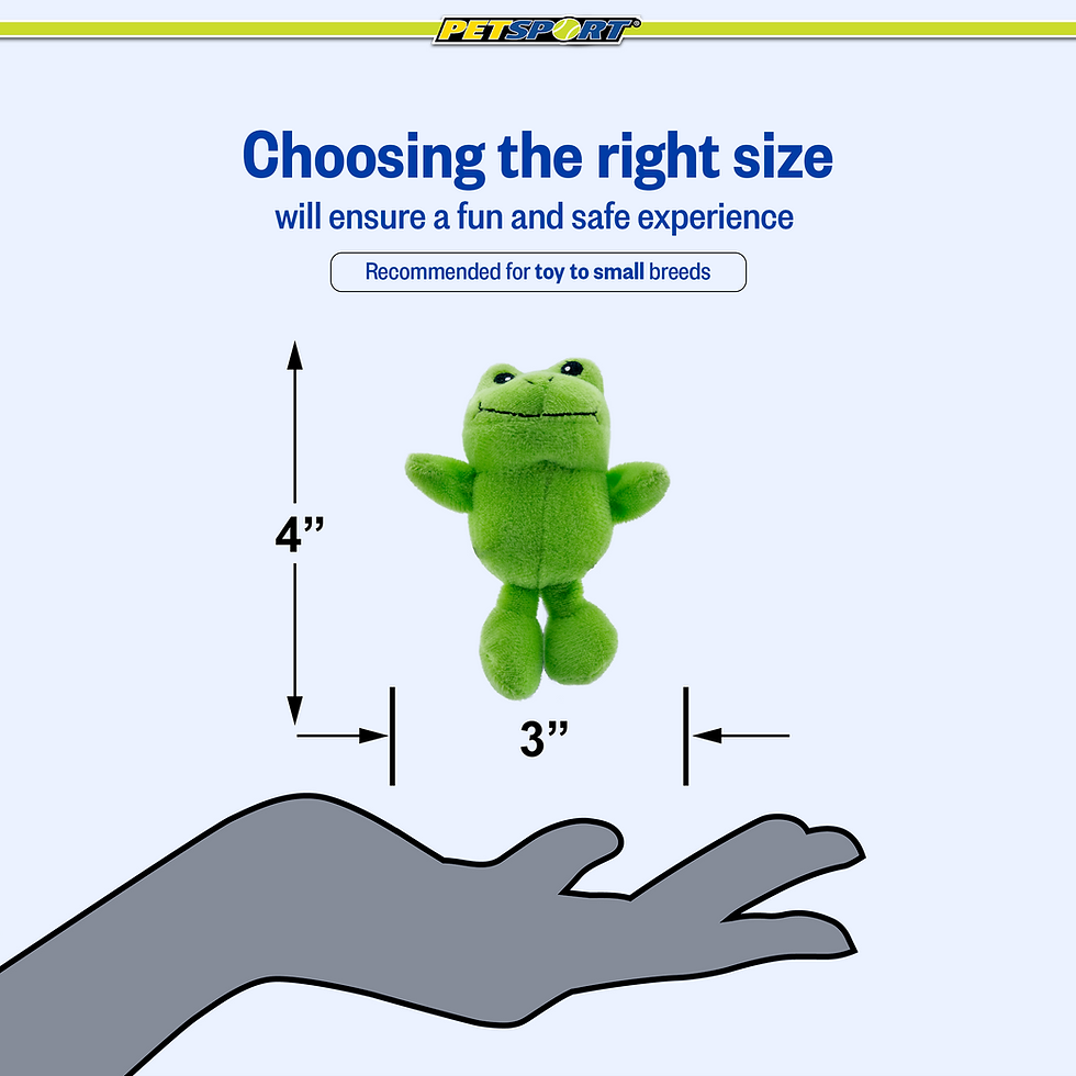 Thumbnail: Choosing the right size, green frog toy 4"x3" above hand.