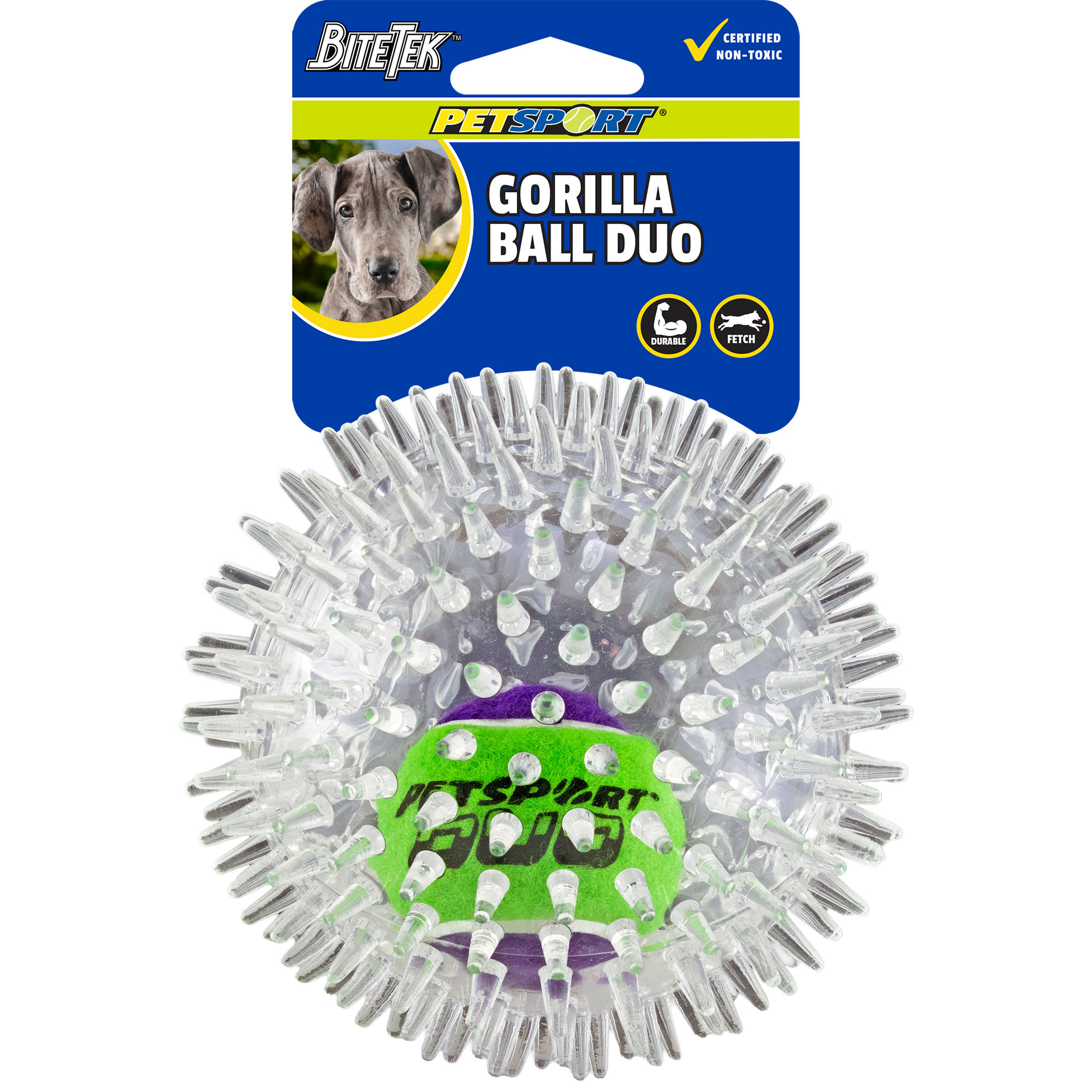 Spiky dog toy ball, BioFiz GORILLA BALL DUO, for pets.