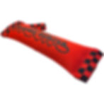 Red cylindrical dog toy with "SPEED BUMPER" text and checkered ends.