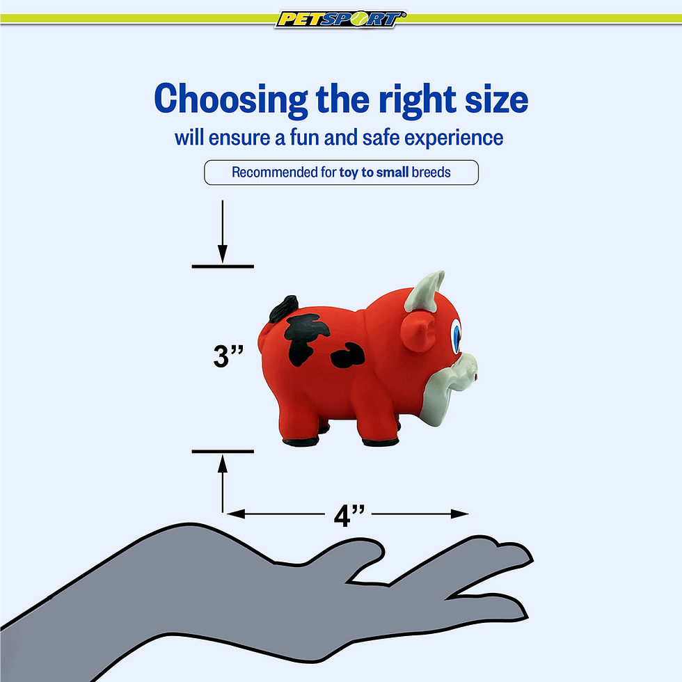 Thumbnail: Red bull toy, Choosing the right size, 3", 4" for small breeds.