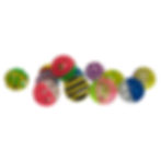 Thumbnail: Assorted colorful plastic balls, some striped, designed as dog toys.