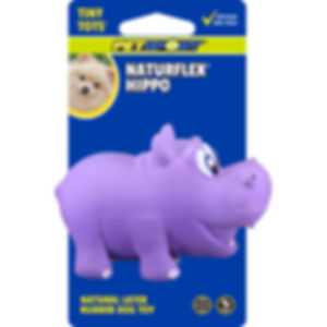 PET POST TINY TOTS Naturflex Hippo, natural latex rubber dog toy.