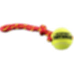 PROGroom TUFF BALLS dog toy, red rope, yellow tennis ball.