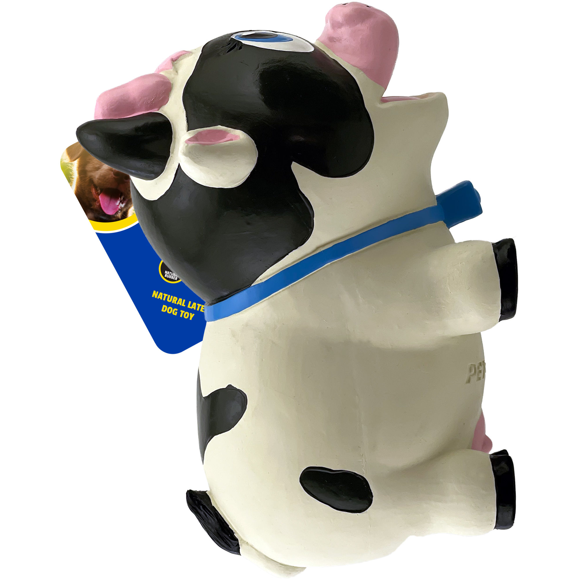 Black and white cartoon cow pet toy, natural rubber dog toy.