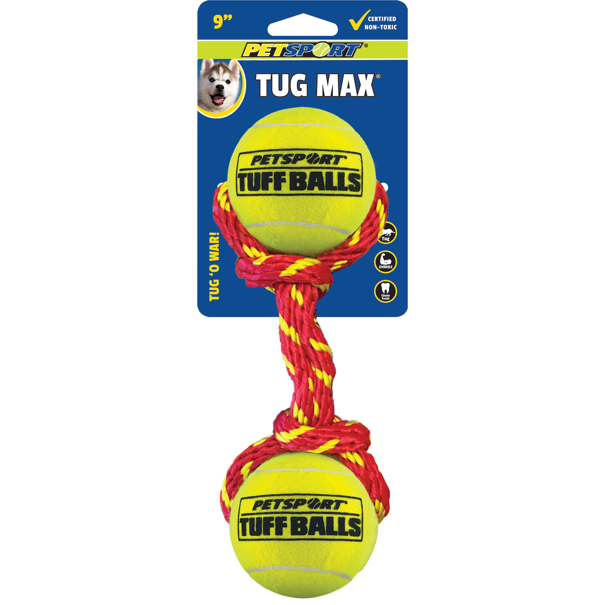 70001 Tug Max 9" Rope w Two 2.5" Tuff Balls