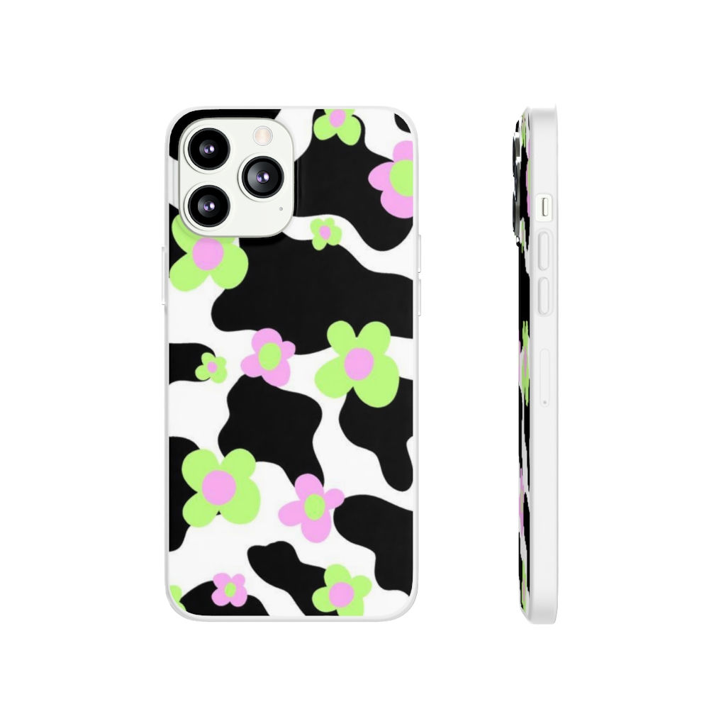 aesthetic cow style with flowers phone case