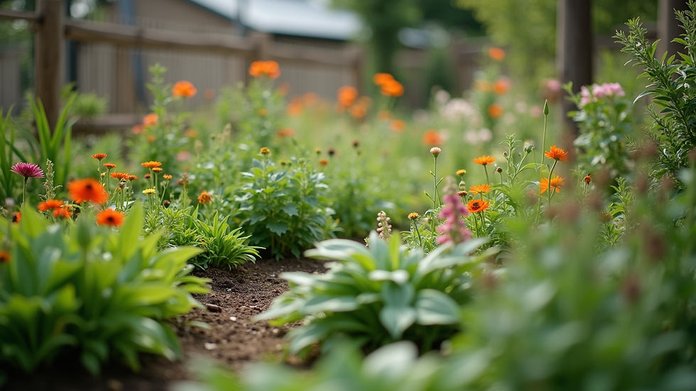 Close-up view of a community garden with diverse plants