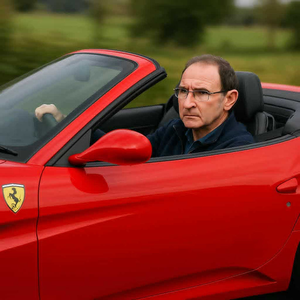 Martin O'Neill driving a Ferrari
