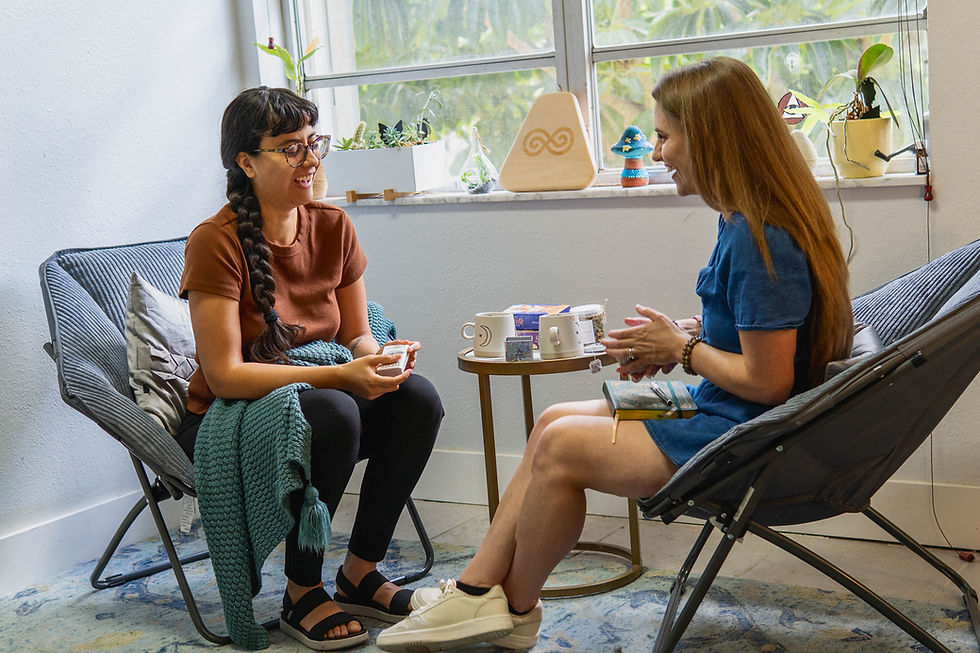 A comforting and open environment in therapy, where trust and understanding are nurtured through sincere conversation.