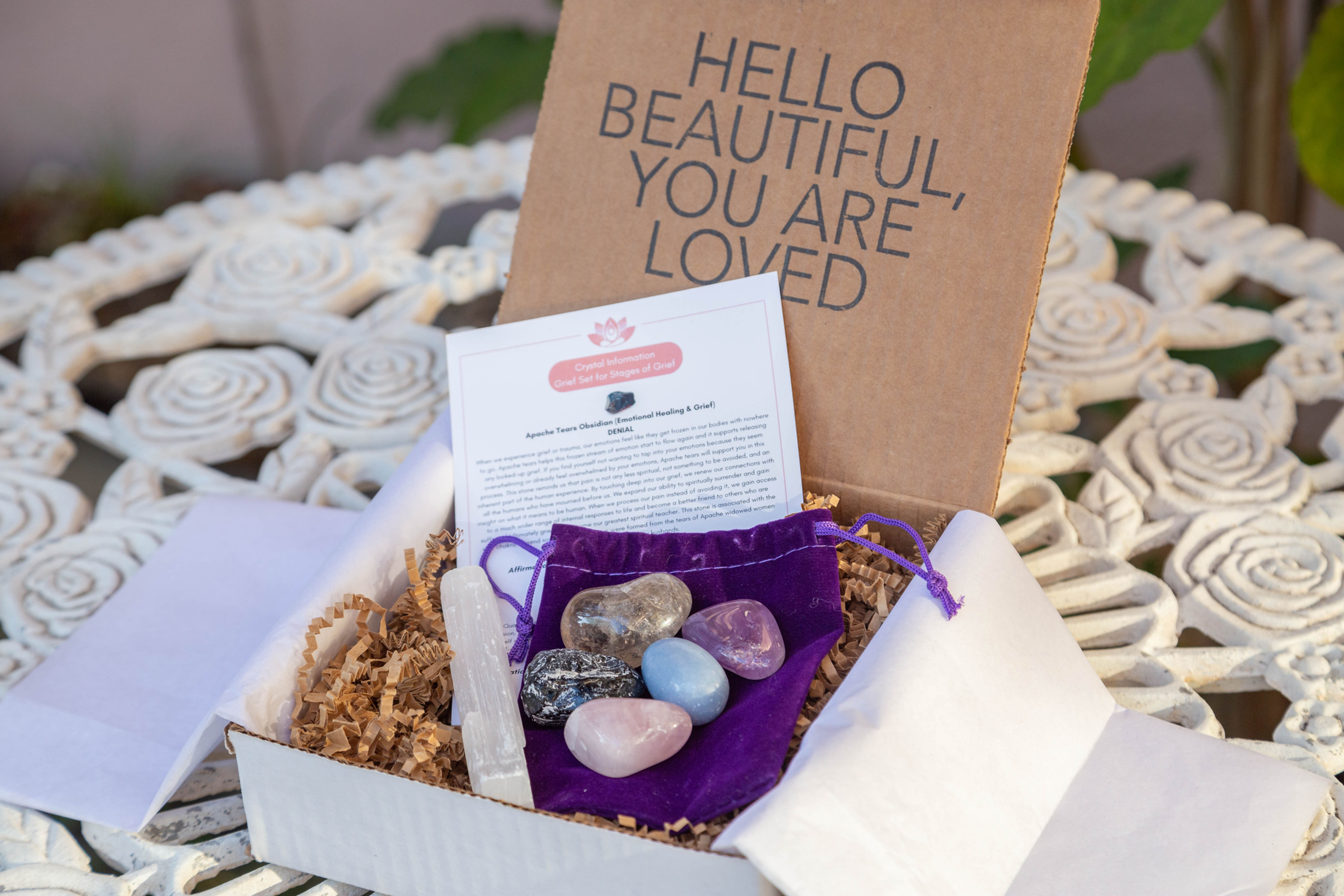 Juego de curación de cristal para pérdida de duelo Etapas de salud mental del regalo de duelo