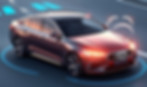 Create a realistic 3D render of a modern car on a road, with glowing visual effects showin