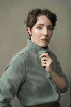 Natural artistic editorial women's portrait in green turtleneck at Melody Smith Portrait Studio in Petersburg VA near Richmond Virginia