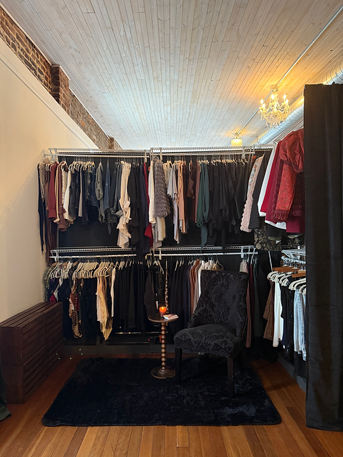 Studio wardrobe collection at Melody Smith Portrait Studio in Historic Old Town Petersburg VA — curated editorial clothing available for every portrait session serving Richmond Chesterfield and Central Virginia