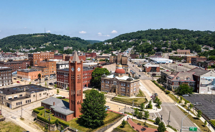 The ELHSAA Clocktower, photo taken by drone looking towards the library
