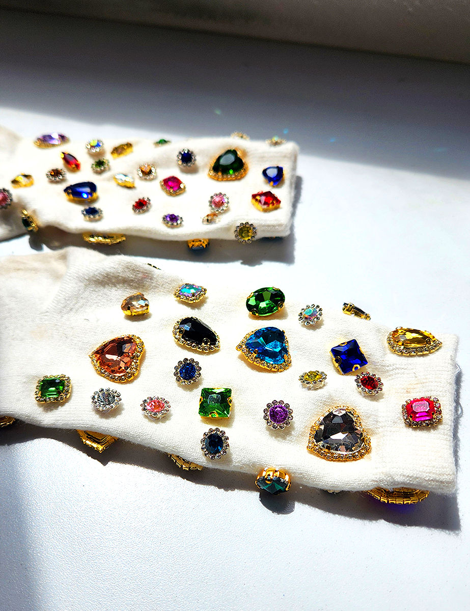 Miniatura: CALCETAS TUBO IVORY CON PIEDRAS COSIDAS A MANO