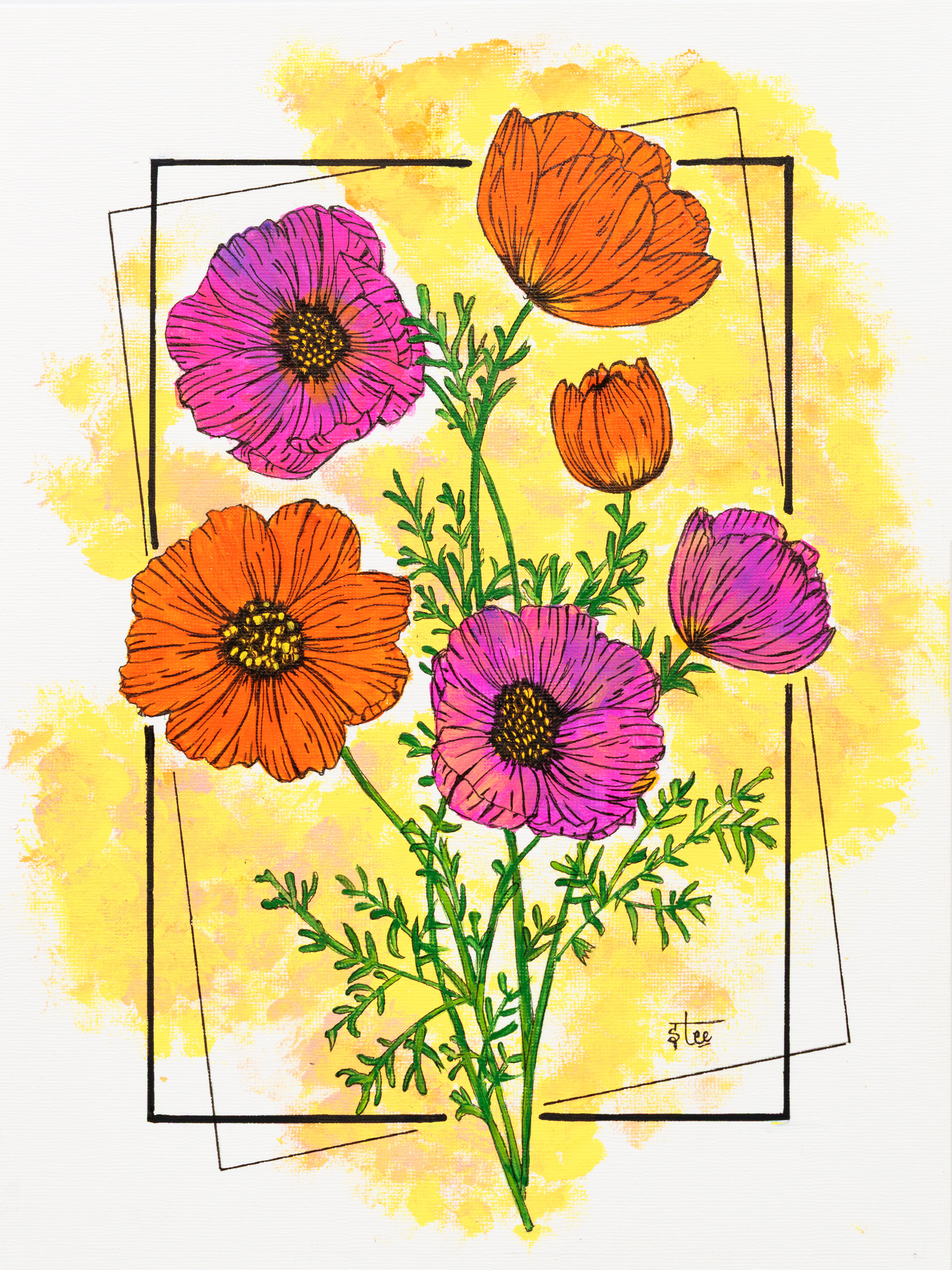 Giclee Print reproduction of the painting titled "Vibrant Cosmos Bouquet" using only the finest inks and papers