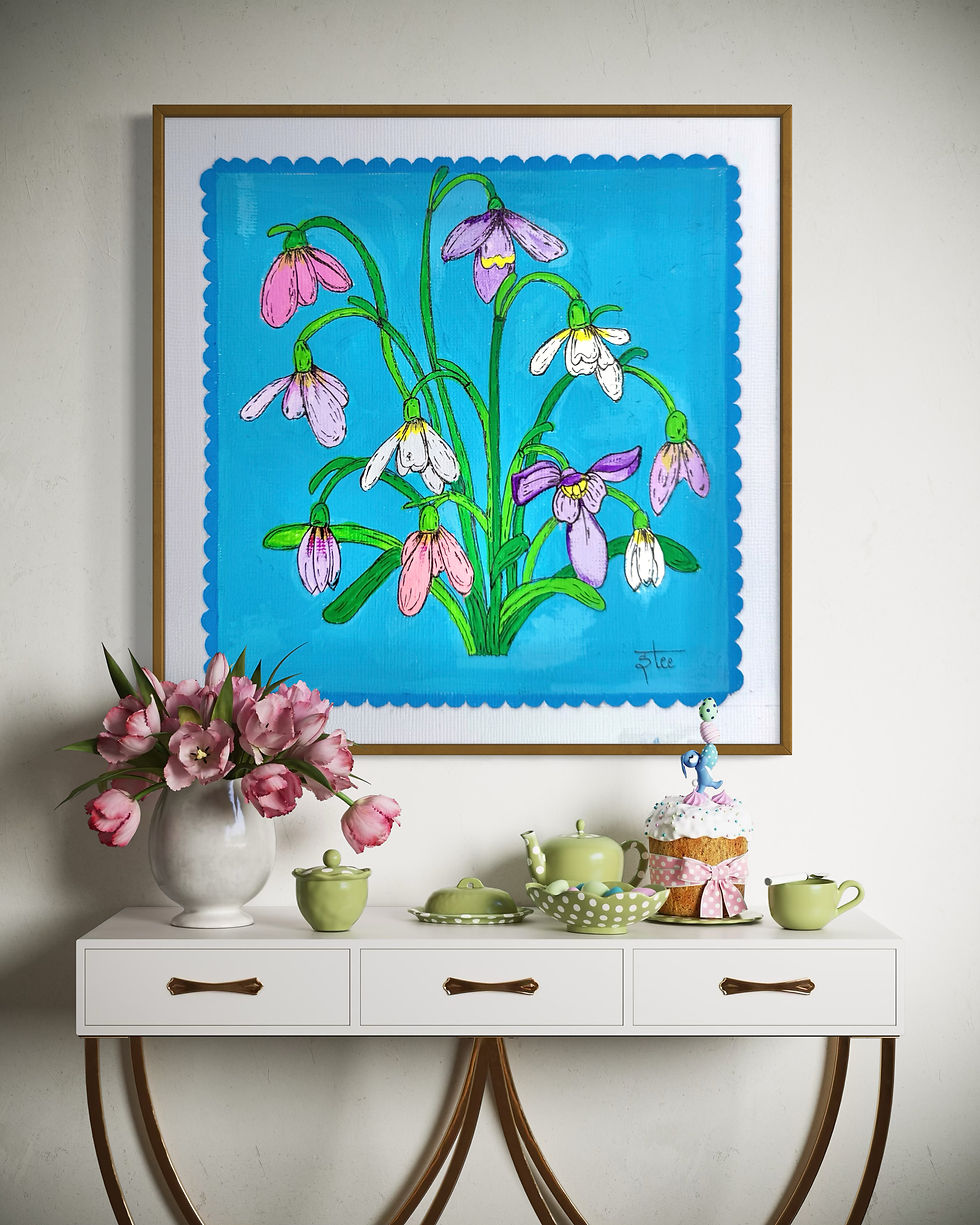 Original gouache botanical painting ,Snowdrop -First bells of Spring, gouache 6x6, hand-painted snowdrop flowers