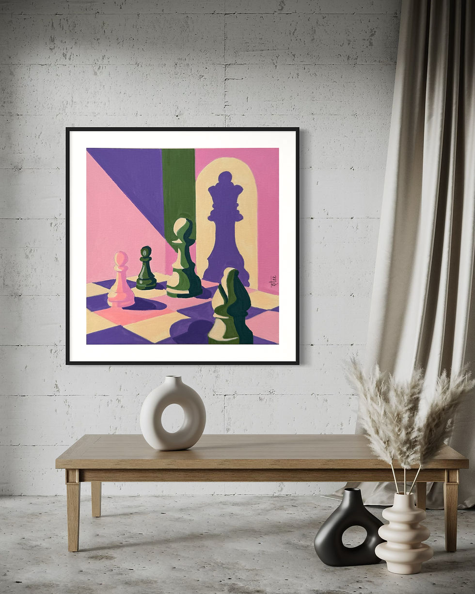 Thumbnail: Giclee Print reproduction of the painting titled "The Next Move | Original Contemporary Chess Painting Print" using only the 