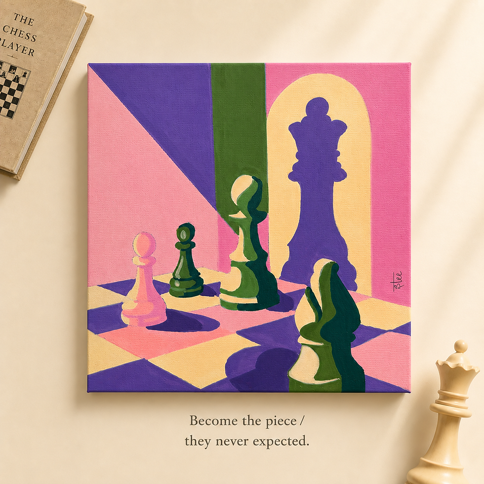 Thumbnail: Giclee Print reproduction of the painting titled "The Next Move | Original Contemporary Chess Painting Print" using only the 