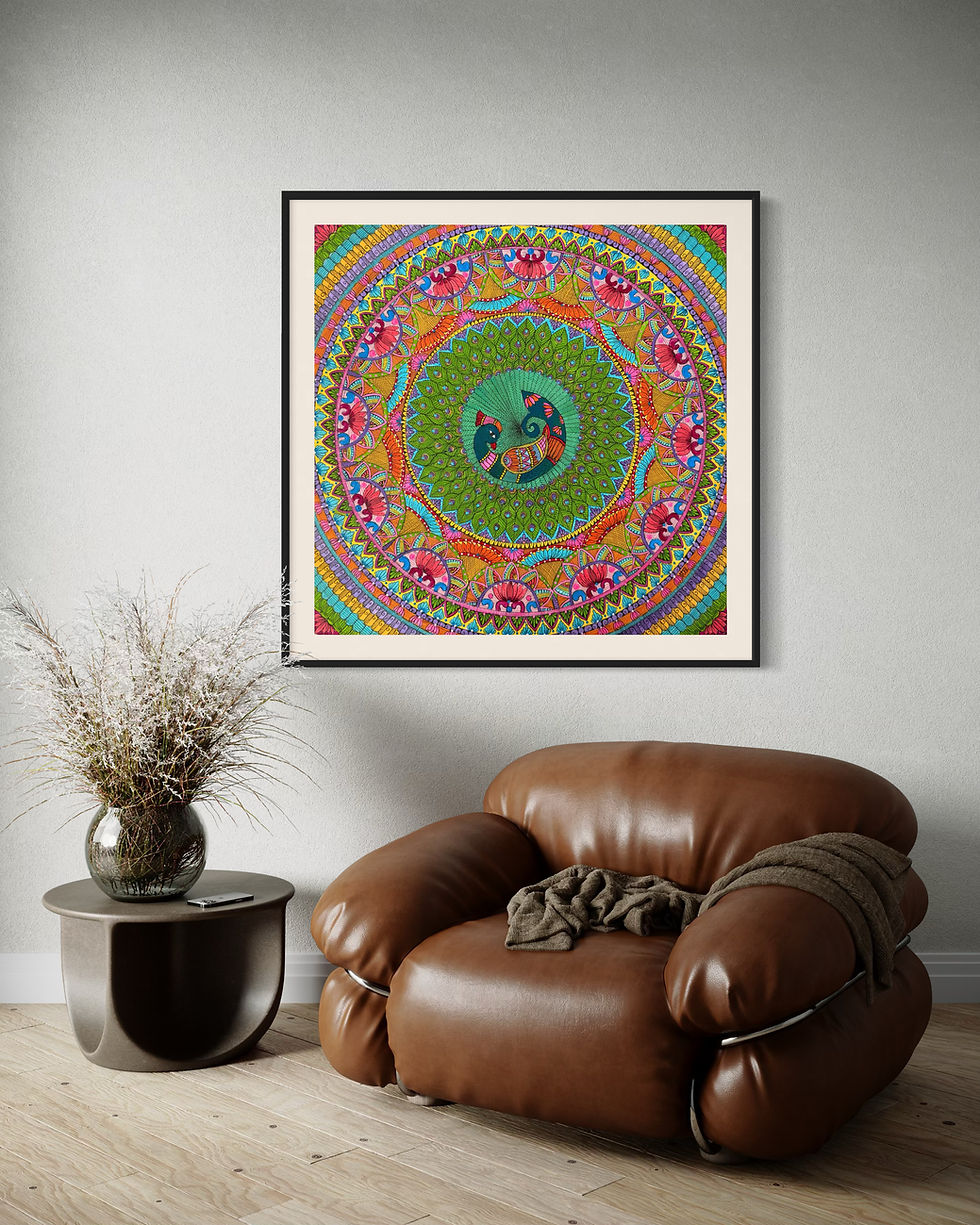Original vibrant peacock mandala acrylic painting on 12X12 Strathmore paper, colorful intricate mandala art 