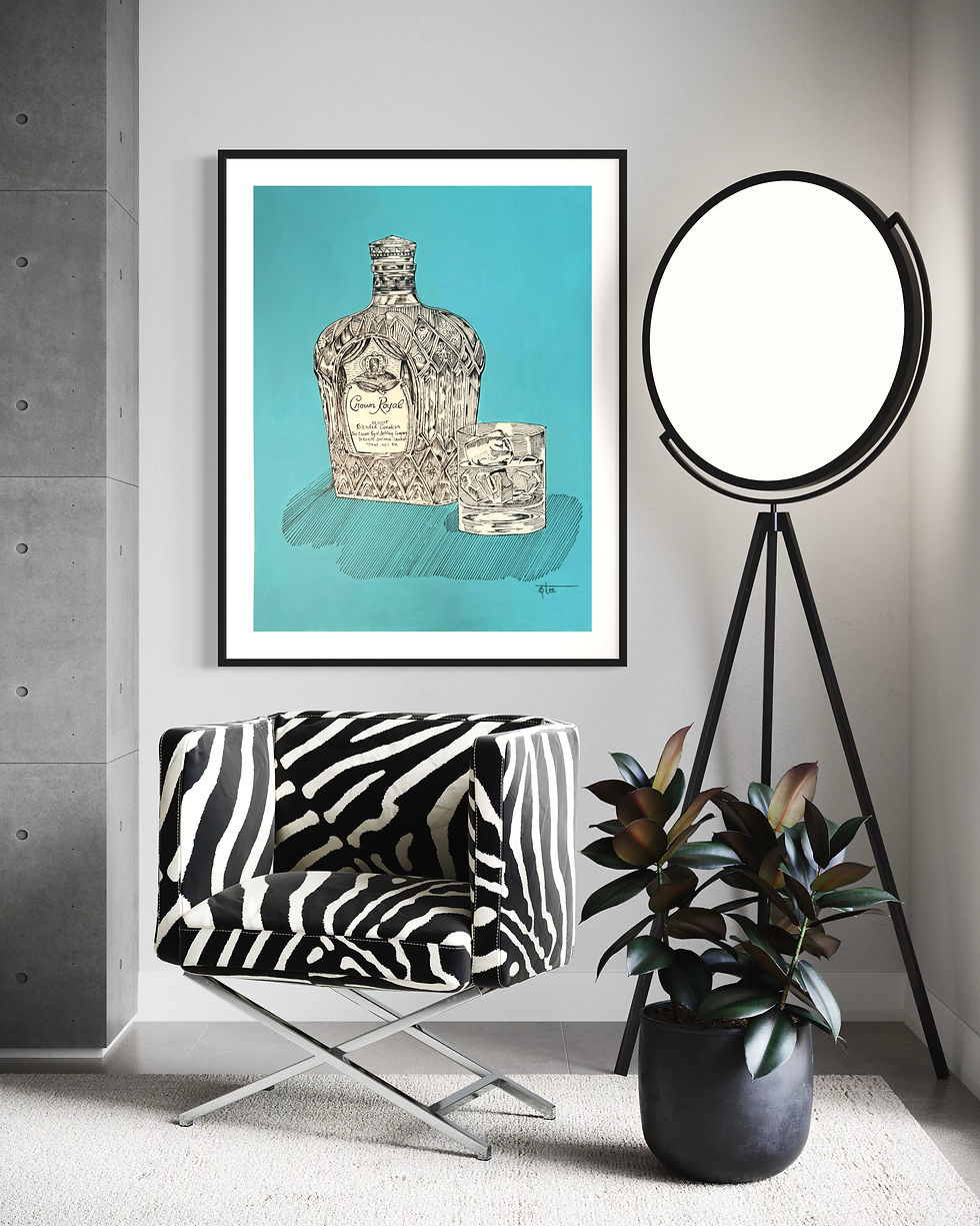 Original hand-painted acrylic ink pen art 12x12 , Crown Royal Painting , stippling