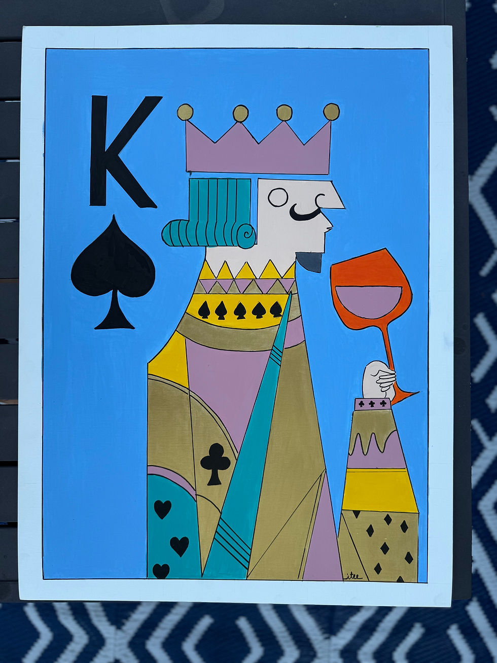 Handmade King abstract painting with blue background, a unique acrylic artwork on heavy duty paper ,perfect for homedecor