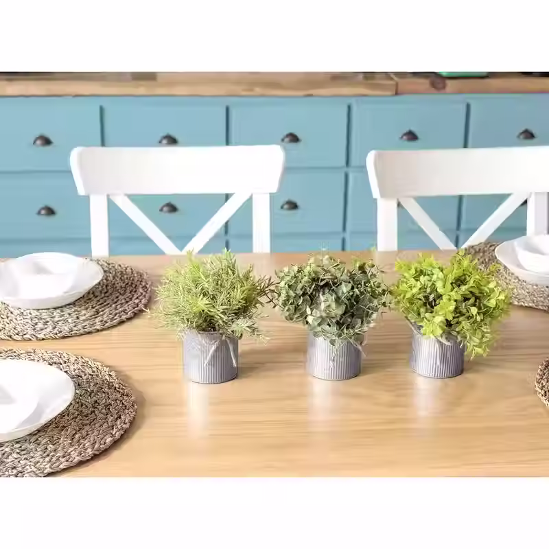 Thumbnail: 3Pcs Potted Plant Set – Small Artificial Plants in Rustic Galvanised Pots