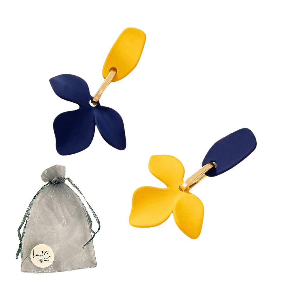 Thumbnail: Drop Earrings - Blue & Yellow Flower Petal
