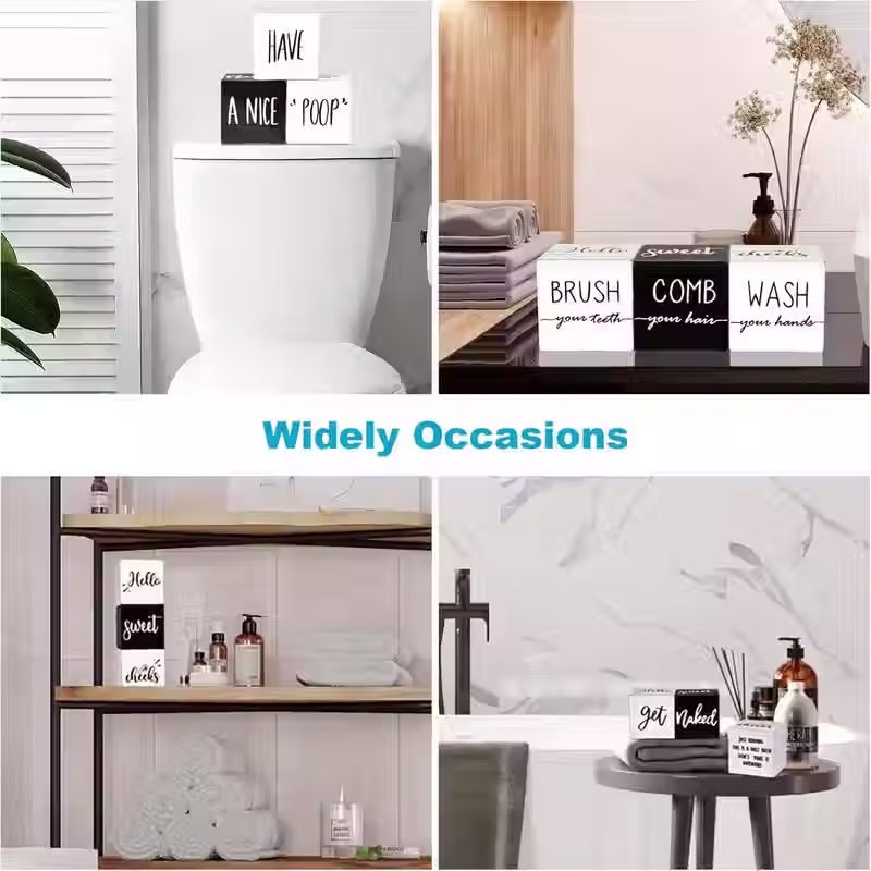 Thumbnail: 3-Pcs Bathroom Décor Block Set – Black and White