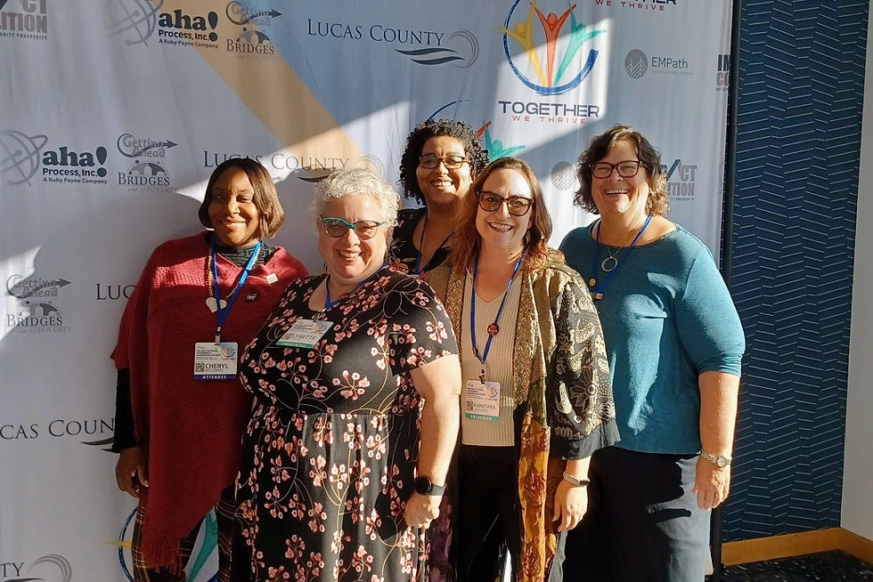Pictured L-R: Cheryl Williams, Lynette Fields, Sonia Holycross, Kamatara Johnosn, and Sarah Thornburg. Sonia Holycross is a graduated Circle Leader who is still in close contact with her Ally. Sonia also contributes to her community as a Family Education & Development Coordinator and for Aha! Process as a facilitator.