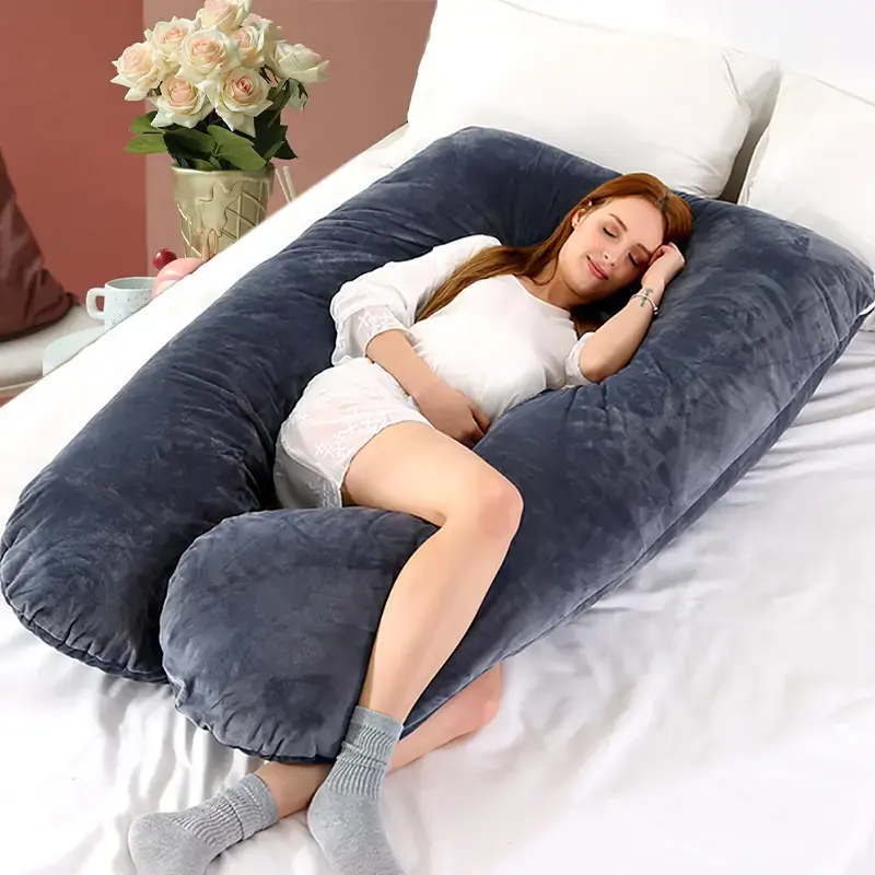 Thumbnail: Soft Fleece U-Shaped Pregnancy Pillow - Multi-Function Maternity Body Pillow wit