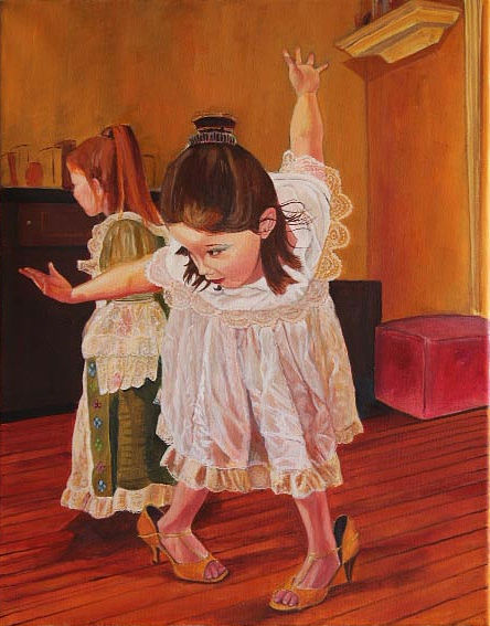 Oil painting portrait of dancing girl