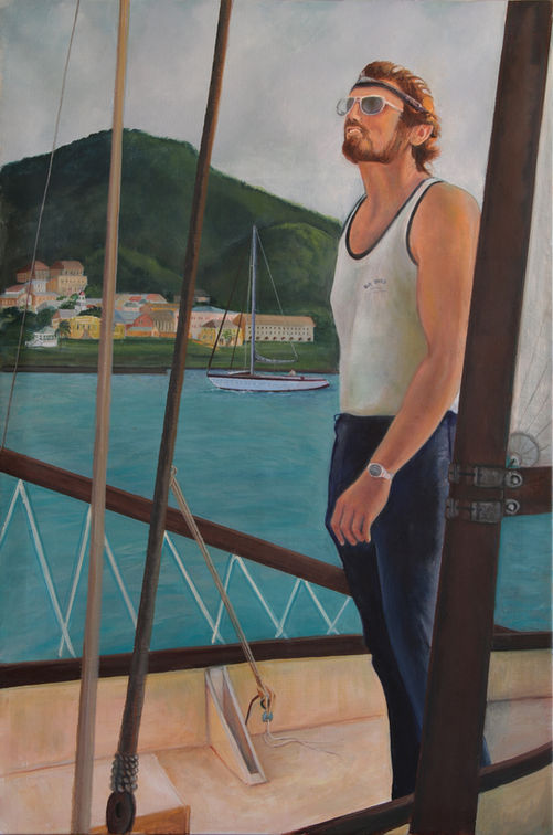 oil painting portrait of man sailing in the Caribbean Islands