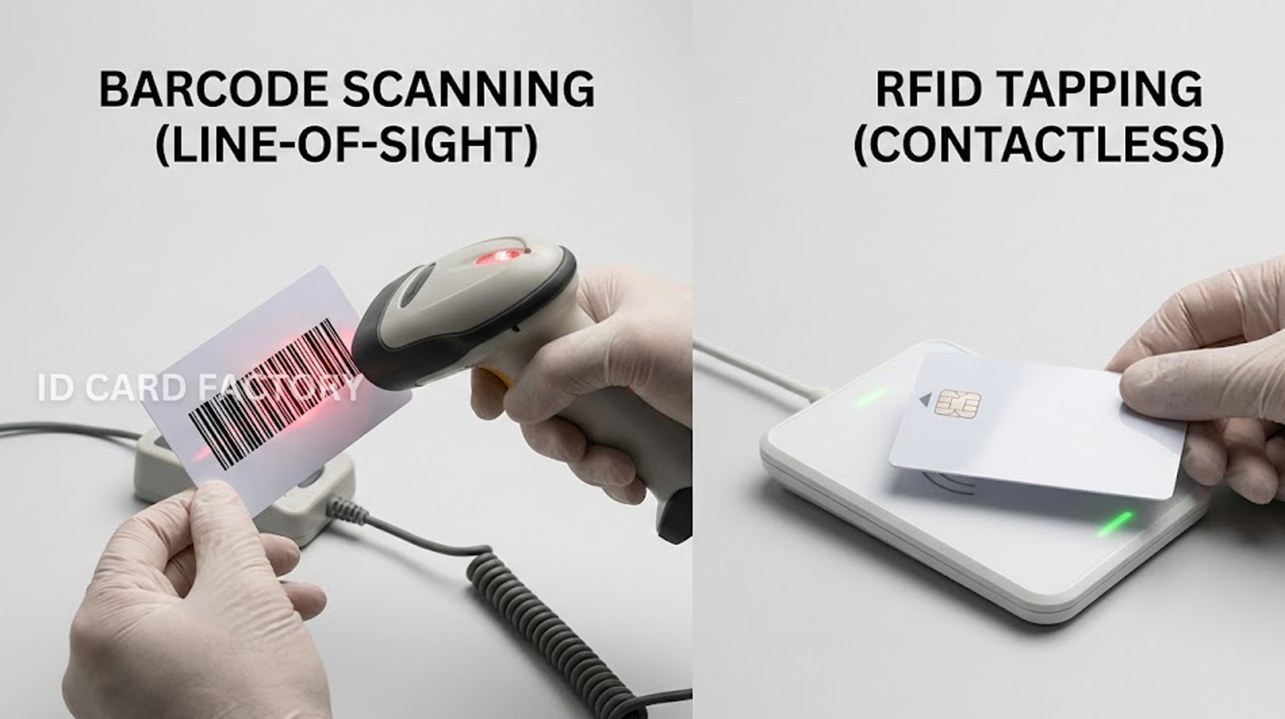 Barcode In Id What is the difference between barcode and RFID ID cards?