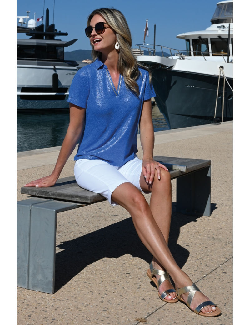 縮圖：BLEU D'AZUR- TSHIRT COL POLO REF: 25064