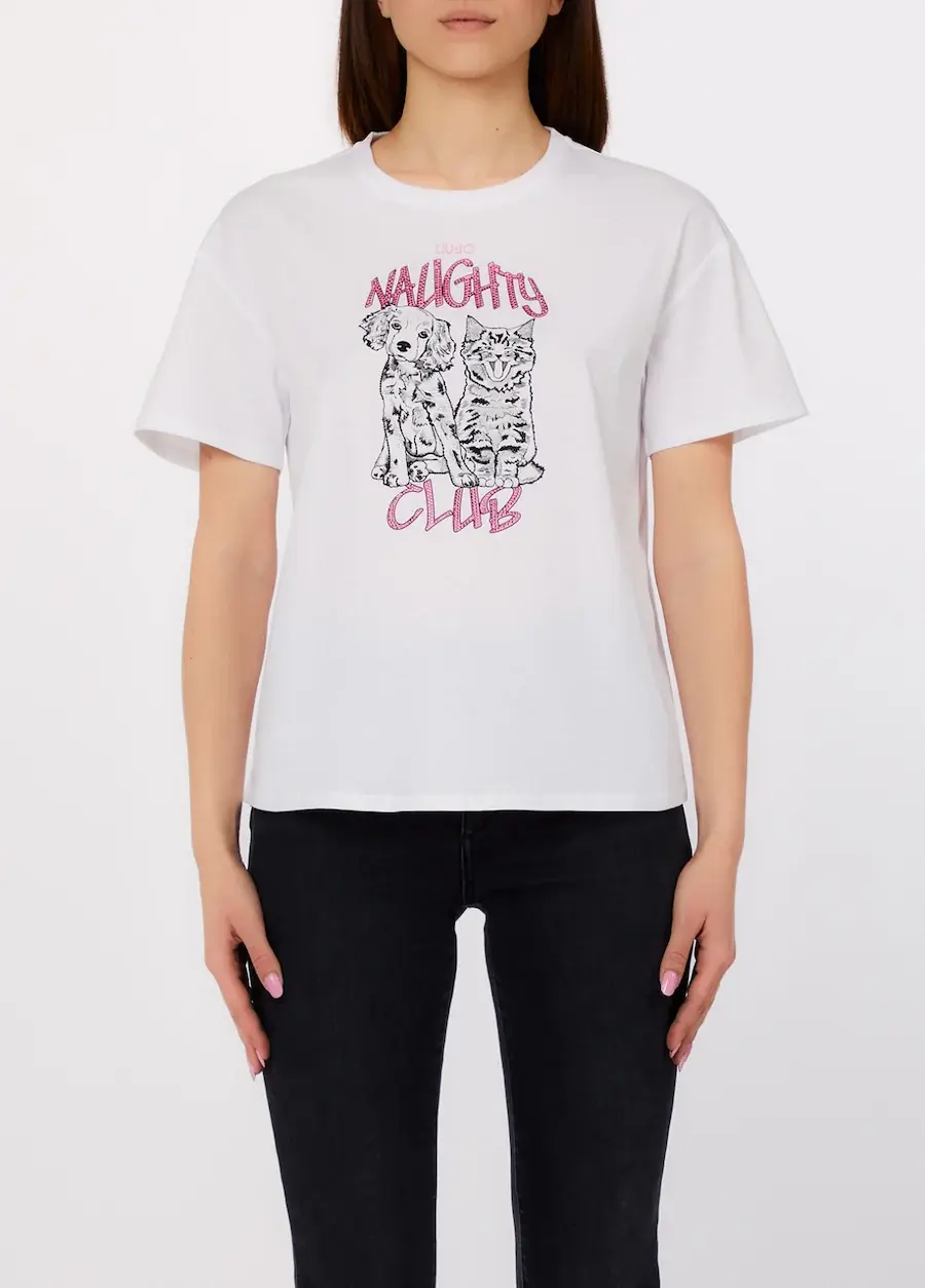 LIU JO- TSHIRT BLANC CHIEN CHAT REF: WA6132