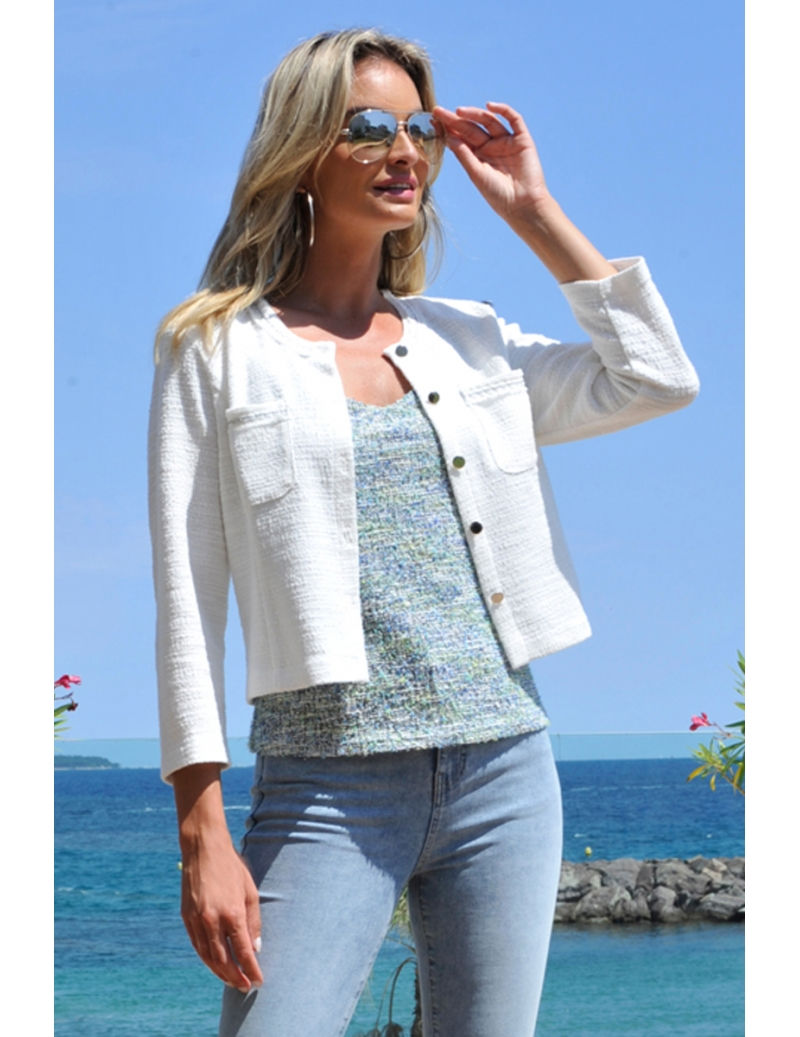 Thumbnail: BLEU D'AZUR - TOP EN MAILLE REF : 23025 ELSA