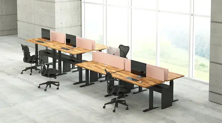 Height adjustable desk open plan workstations with privacy dividers