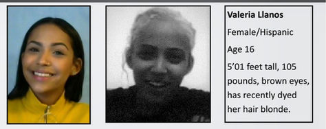 Missing Person Valeria Llanos, 16 years old .