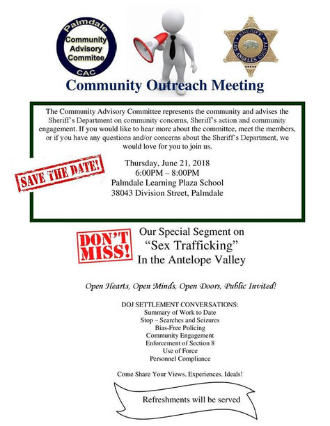 Palmdale Sheriff CAC Town Hall Meeting. June 21, 6pm