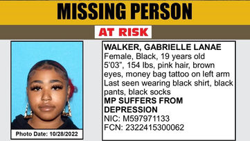 Missing Person Gabrielle Lanae Walker, Lancaster.