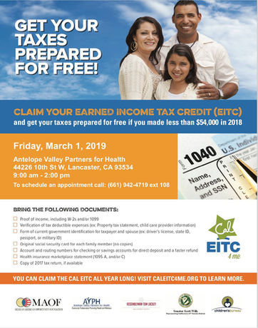 Antelope Valley Partners For Health, (AVPH) Partners With VITA To Prepare Taxes For Free To Those Wh