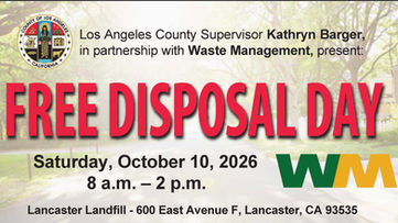 Free disposal day Oct 10, 2026 for unincorporated area residents.