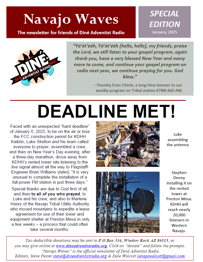 Navajo Waves January 2025 newsletter cover