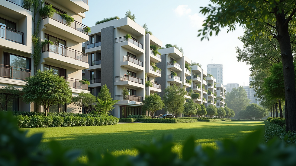 Wide angle view of a modern residential complex in Bangalore