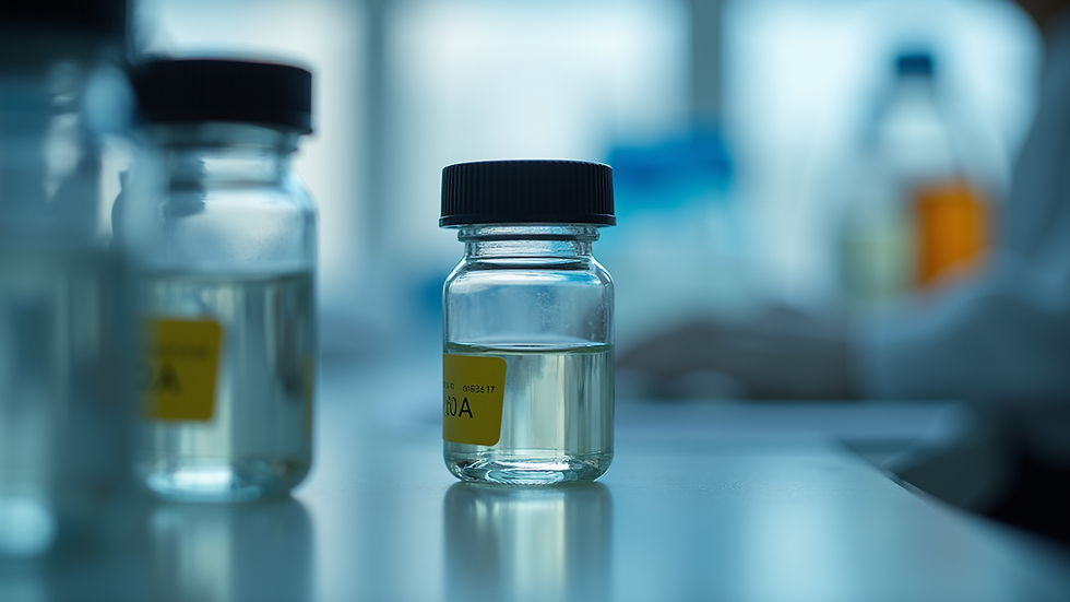 Close-up view of a scientific sample container in a laboratory setting