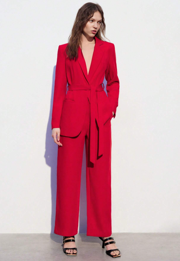 Miniature : Blazer casual à manches longues avec col V et ceinture à taille