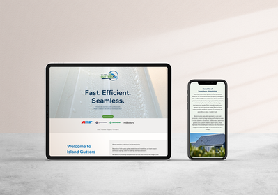 The Island Gutters website on mobile and tablet devices.