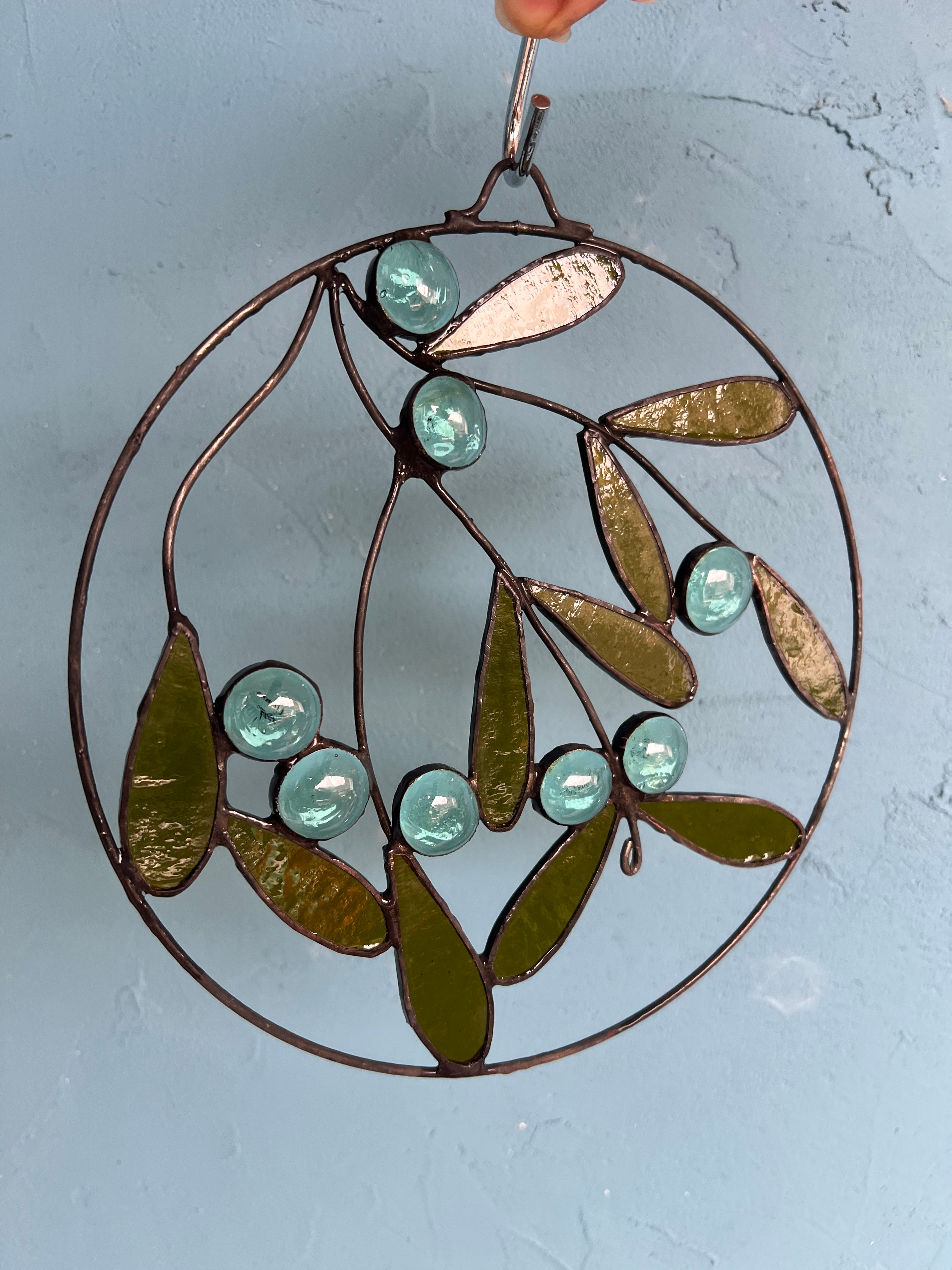 Mobile décoratif en vitrail brins de gui